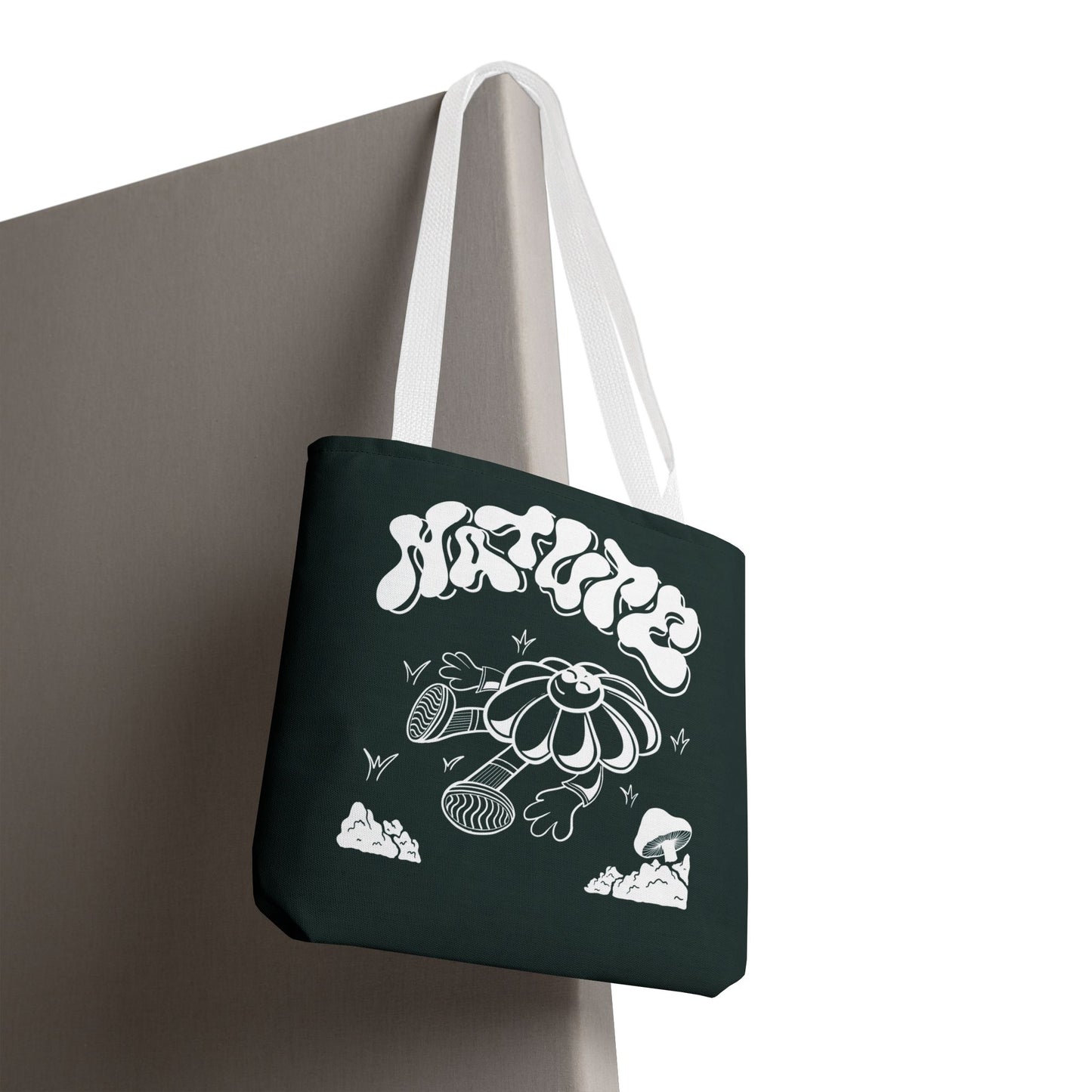 Nature Flower Tote Bag — Retro Smiling Daisy Graphic Tote