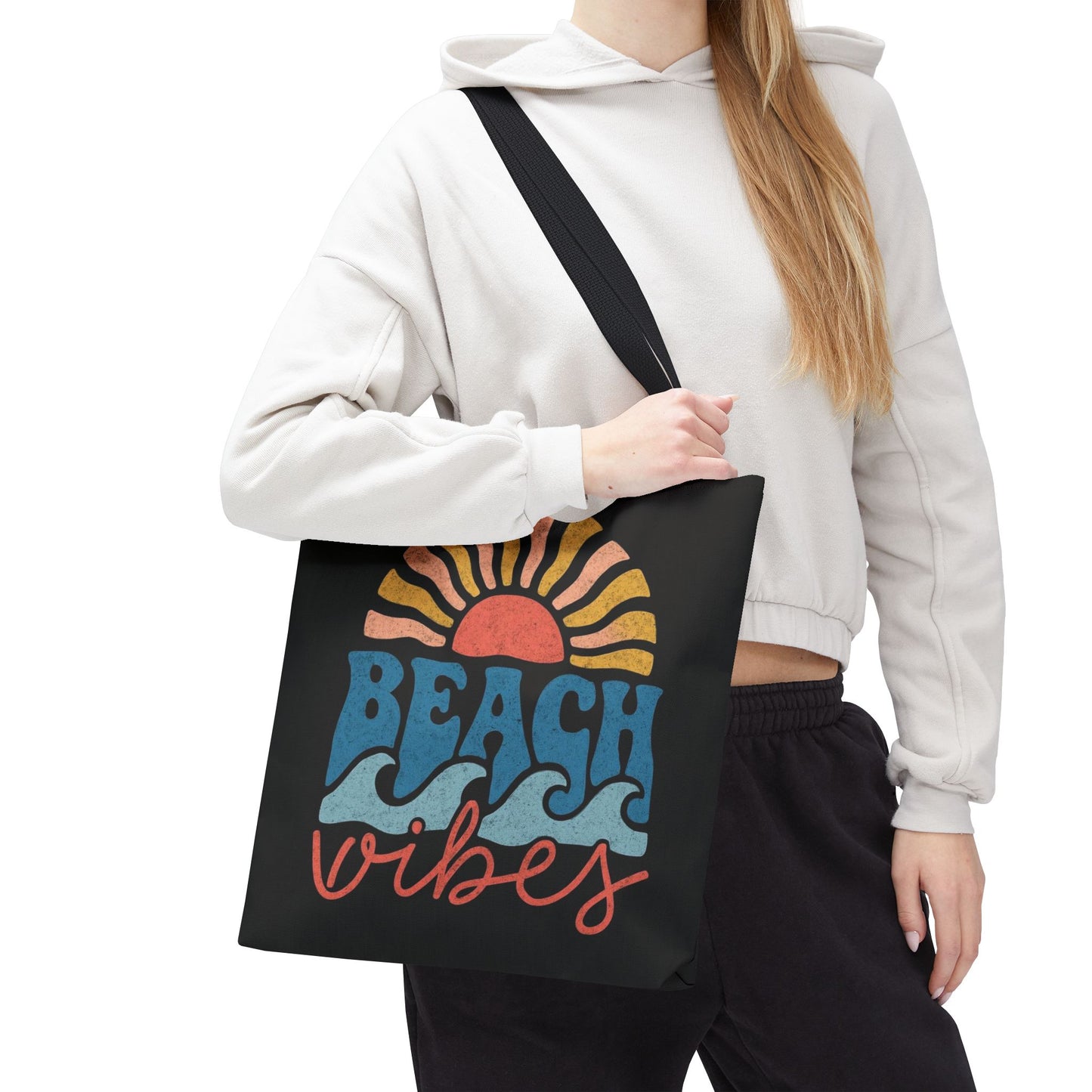Beach Vibes Tote Bag — Retro Sunset Surf Waves Beach Tote