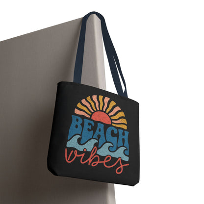 Beach Vibes Tote Bag — Retro Sunset Surf Waves Beach Tote