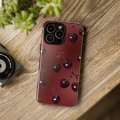 Cherry Pattern Phone Case — Retro Dark Red Cherry iPhone Cover