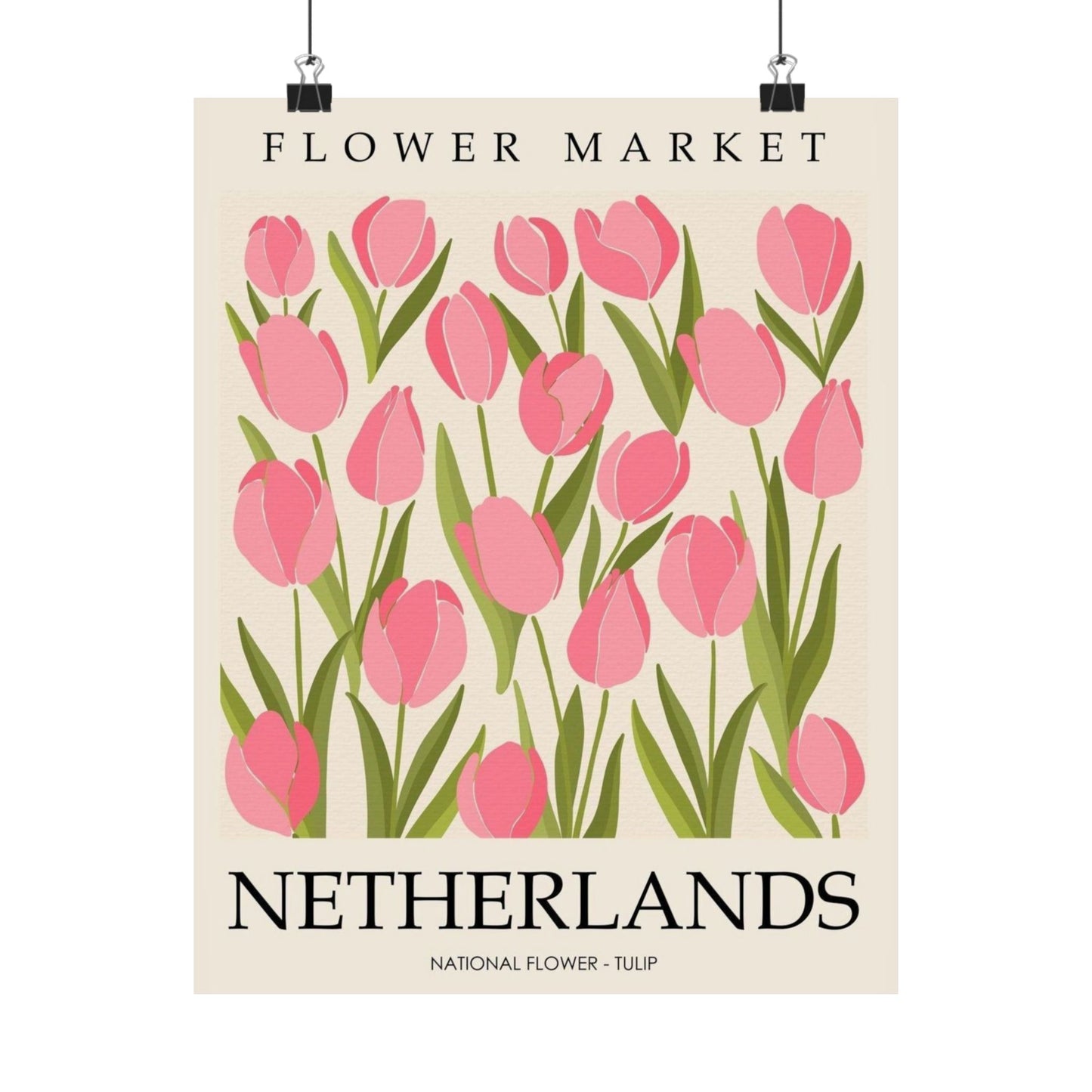 Netherlands Flower Market Poster – Pink Tulip Matte Vertical Art Print
