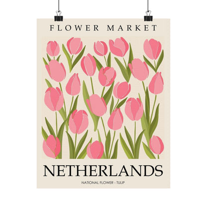 Netherlands Flower Market Poster – Pink Tulip Matte Vertical Art Print