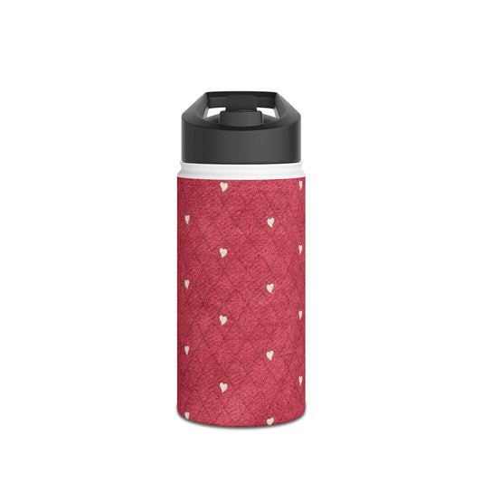 Heart Pattern Stainless Steel Water Bottle — Red Quilted Valentine Design