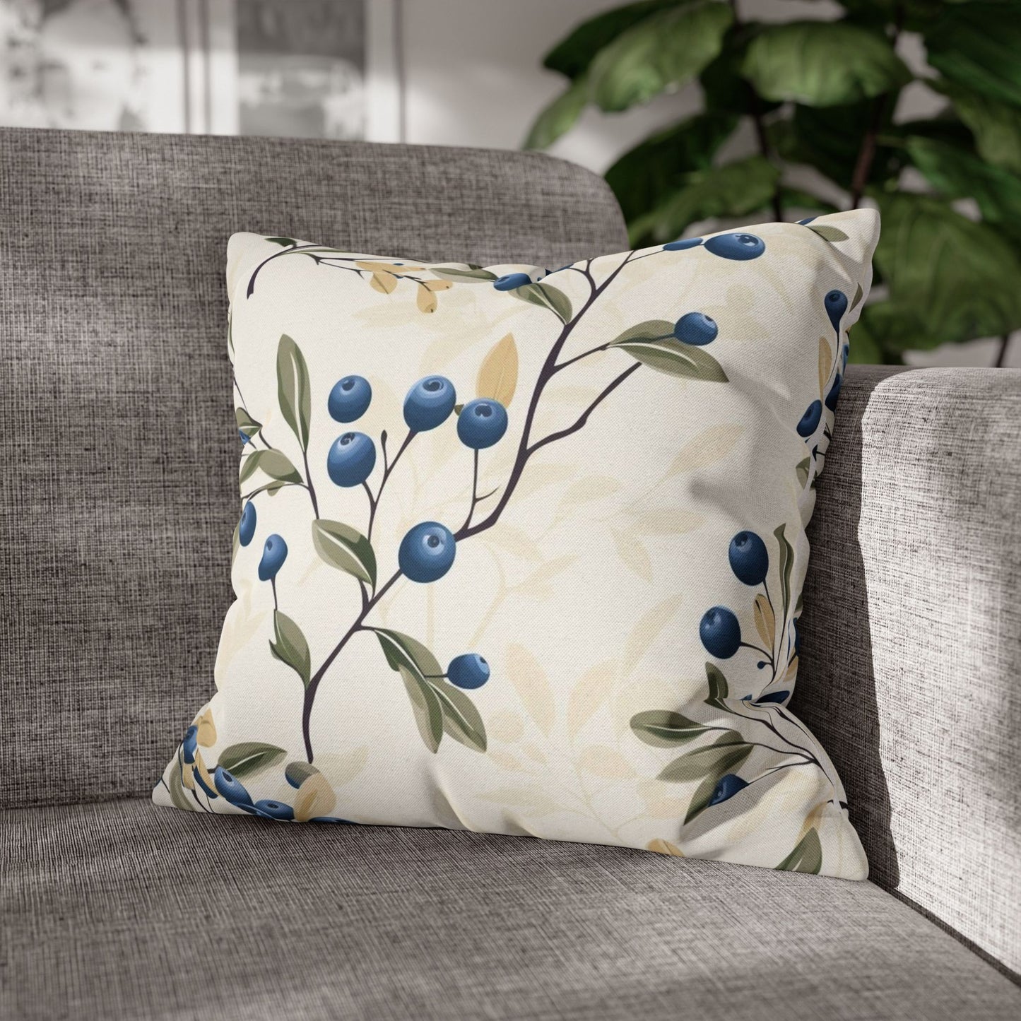 Blueberry Branch Decorative Pillowcase — Floral Throw Pillow Cover