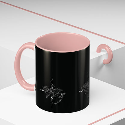 Compass World Map Coffee Mug — Black Accent Travel Mug for Explorers