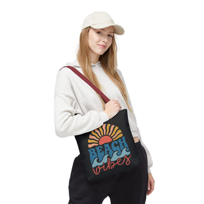 Beach Vibes Tote Bag — Retro Sunset Surf Waves Beach Tote
