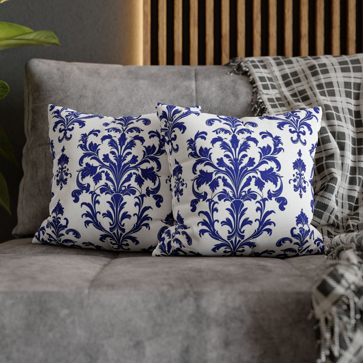 Blue Damask Decorative Pillowcase — Elegant Baroque Throw Pillow Cover