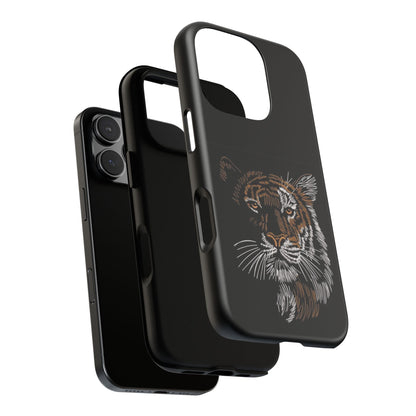 Tiger Face Phone Case — Protective Black Tough Case with Embroidered-Style Tiger Design