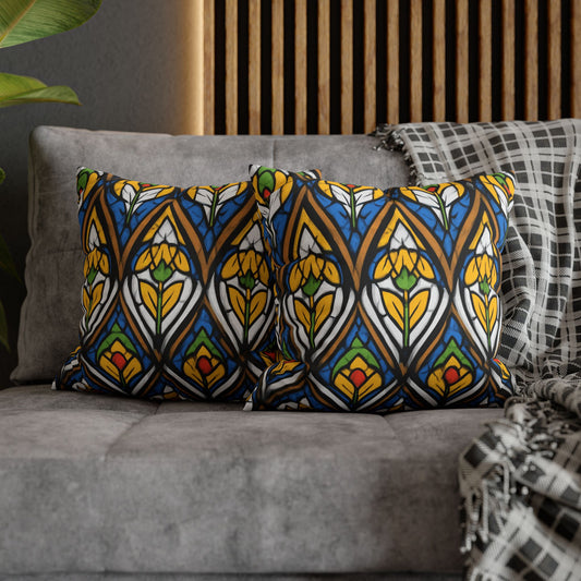Stained Glass Floral Throw Pillowcase — Vibrant Boho Decorative Pillow Cover