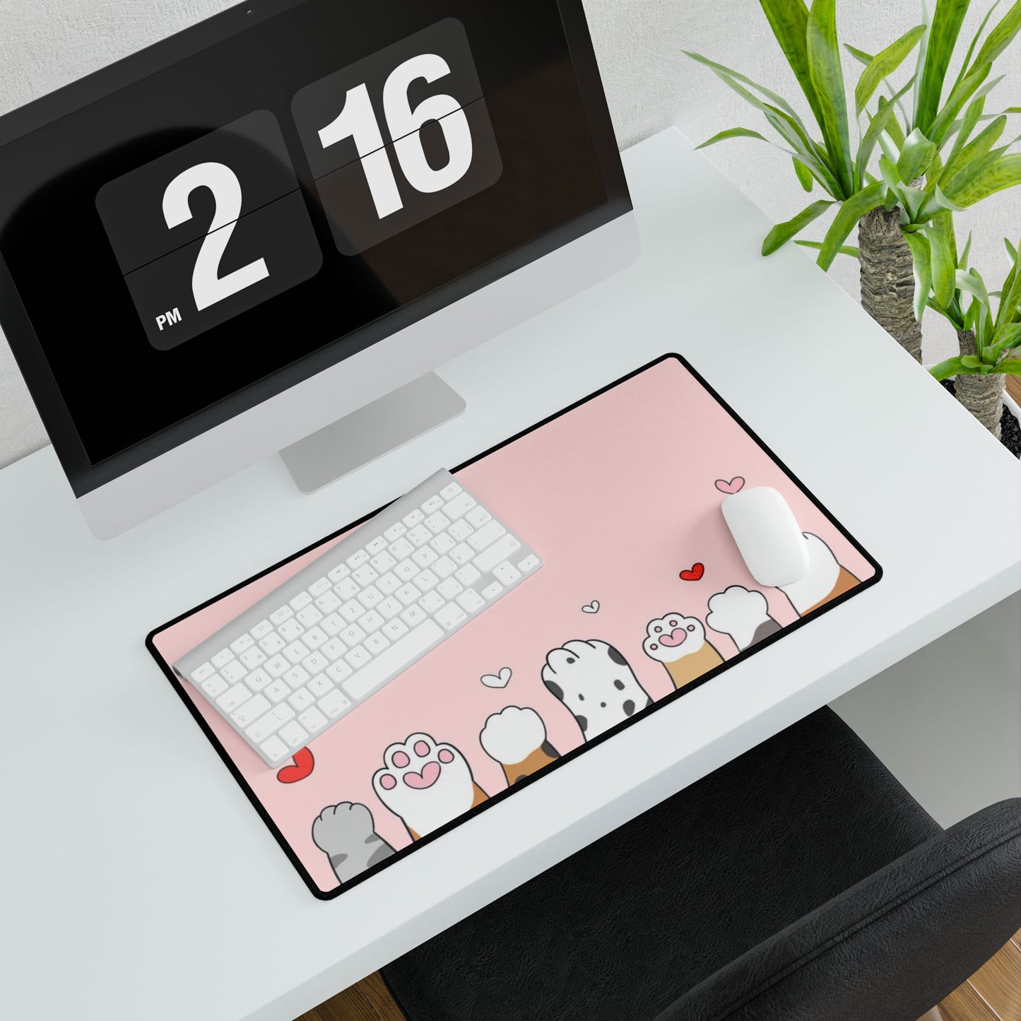 Cute Cat Paws Desk Mat — Pink Heart Gaming & Office Mouse Pad