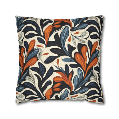 Abstract Floral Throw Pillowcase — Navy, Rust & Cream Decorative Pillow Cover