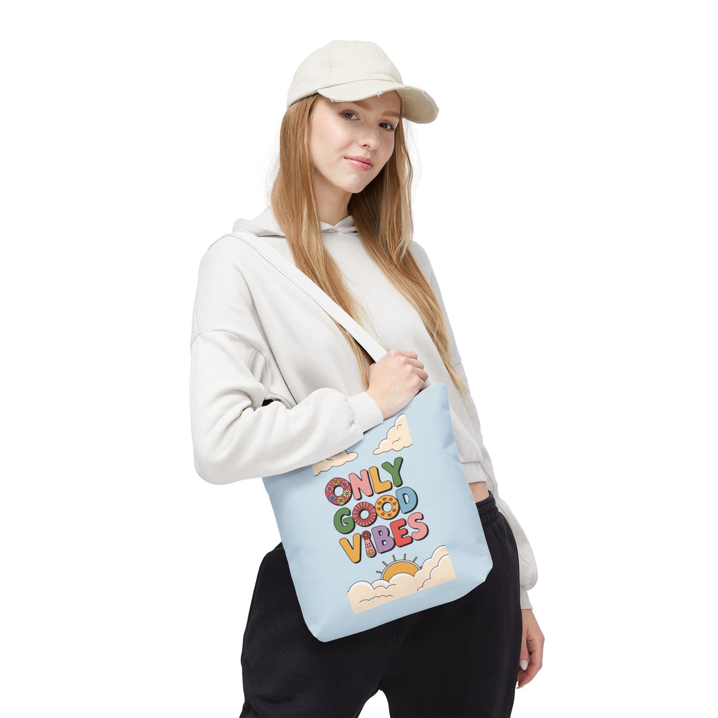 Only Good Vibes Tote Bag — Retro Sunny Peaceful Graphic Canvas Tote