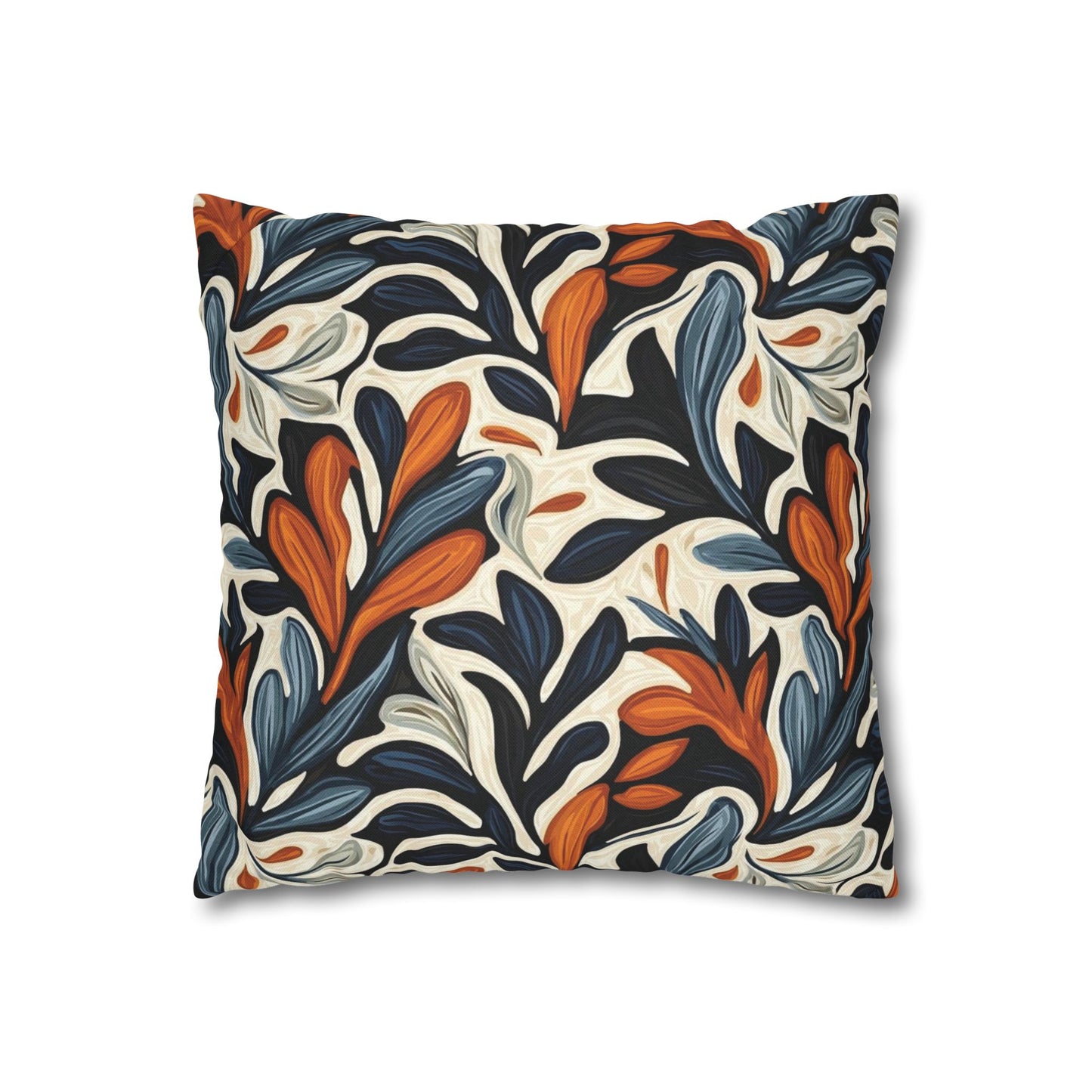 Abstract Floral Throw Pillowcase — Navy, Rust & Cream Decorative Pillow Cover