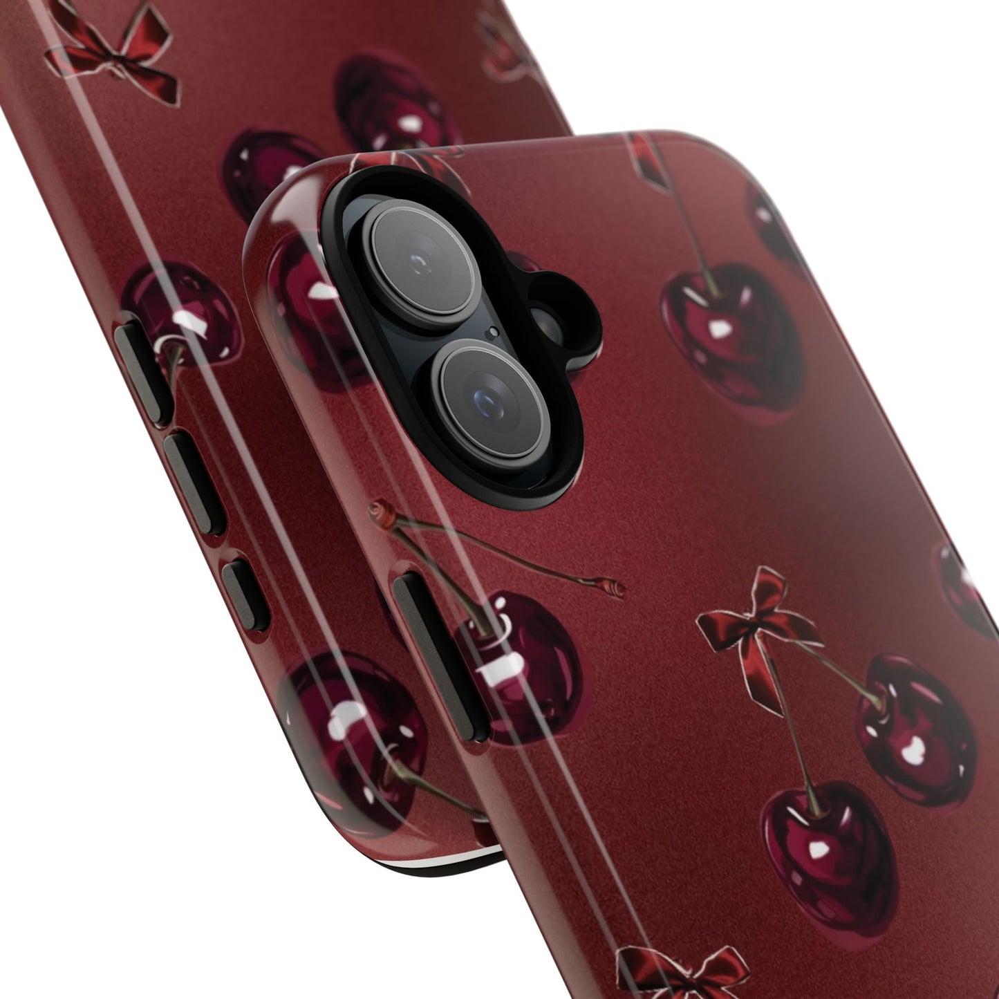 Cherry Pattern Phone Case — Retro Dark Red Cherry iPhone Cover
