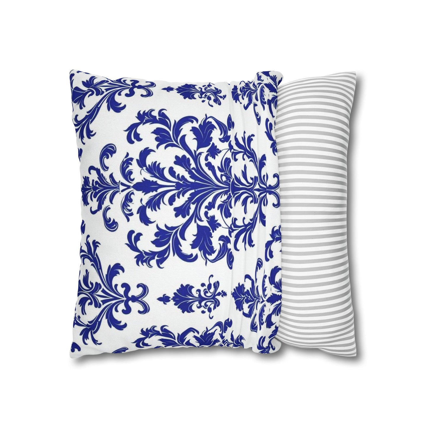 Blue Damask Decorative Pillowcase — Elegant Baroque Throw Pillow Cover