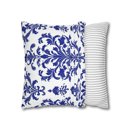 Blue Damask Decorative Pillowcase — Elegant Baroque Throw Pillow Cover