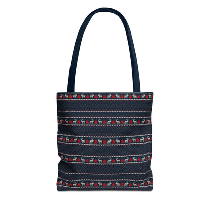 Holiday Reindeer Stripe Tote Bag — Festive Christmas Pattern Tote