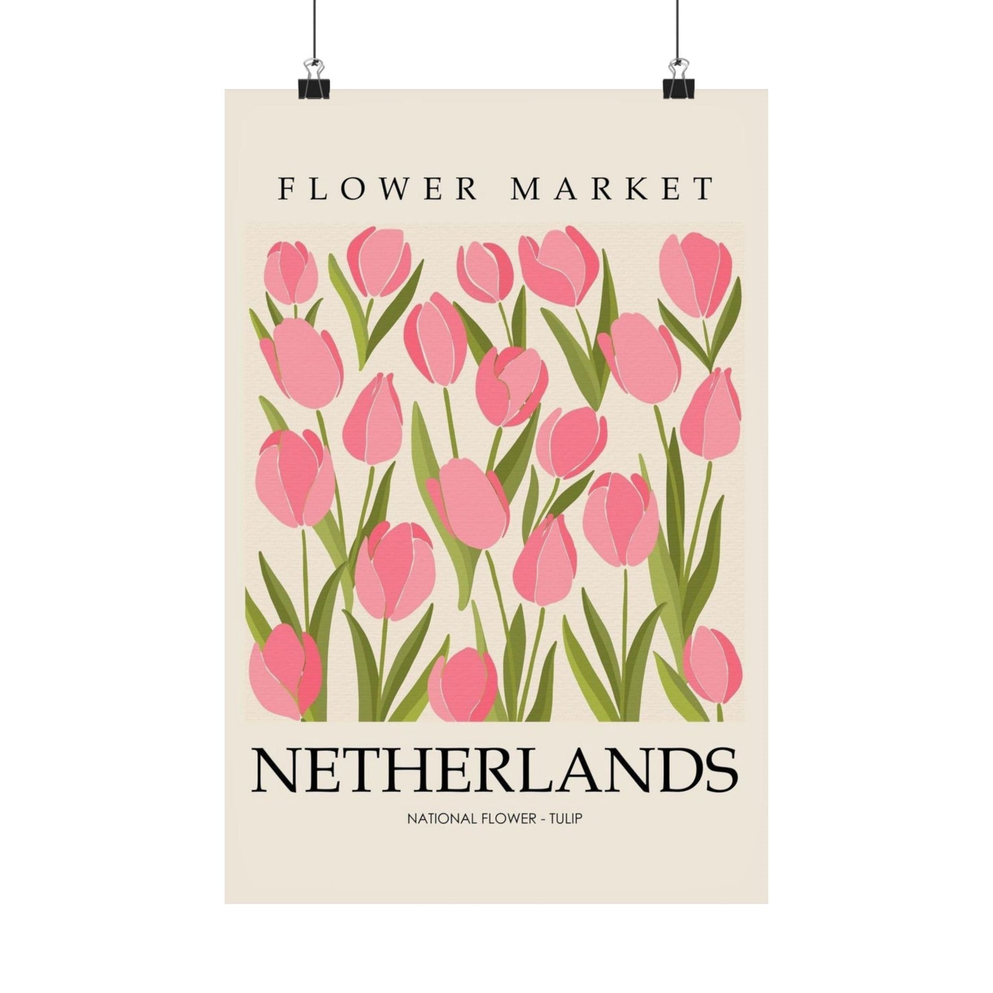 Netherlands Flower Market Poster – Pink Tulip Matte Vertical Art Print
