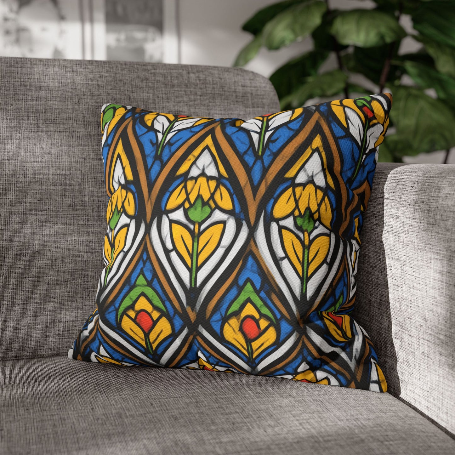 Stained Glass Floral Throw Pillowcase — Vibrant Boho Decorative Pillow Cover