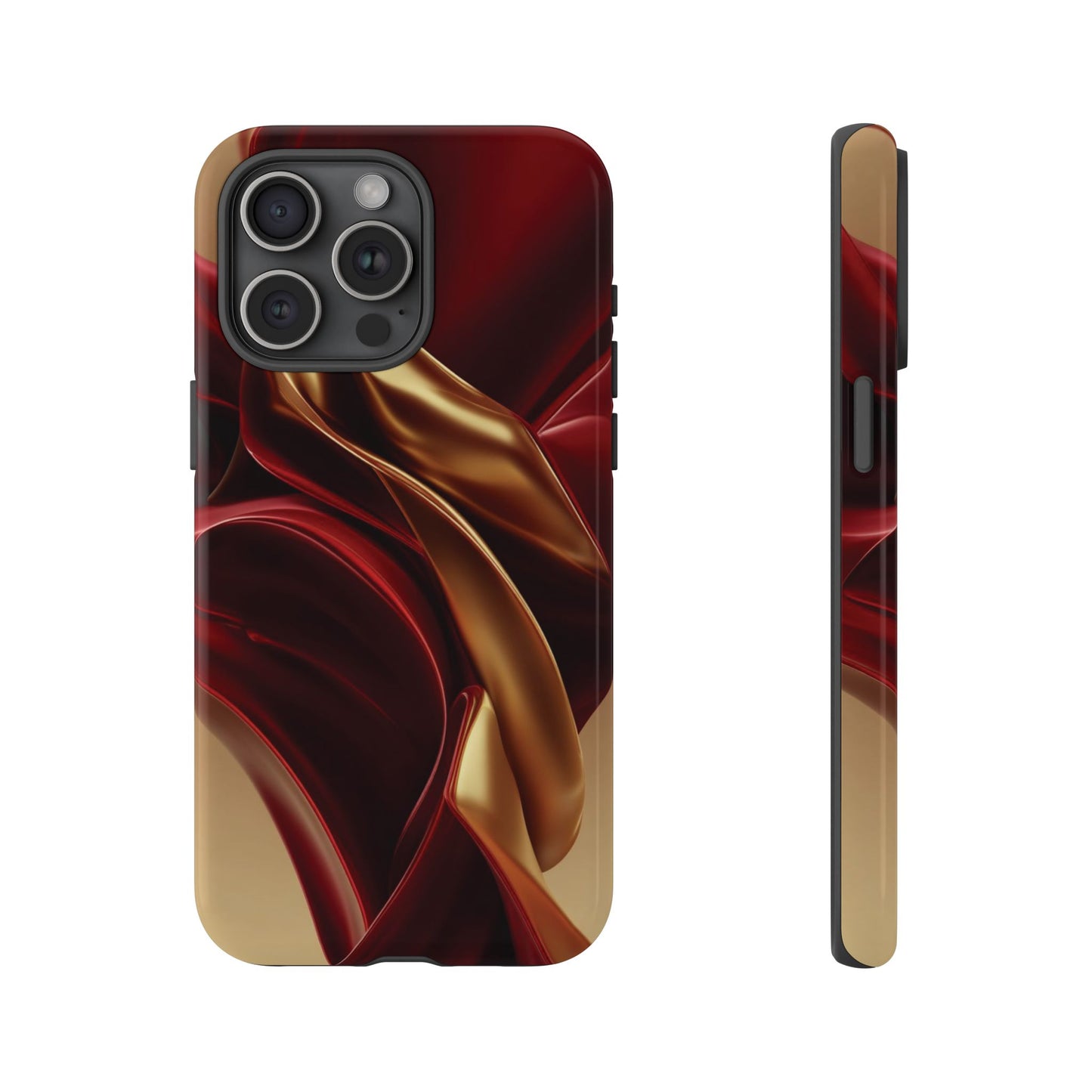 Protective Phone Case — Red & Gold Satin Swirl Design