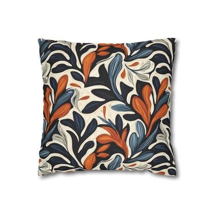 Abstract Floral Throw Pillowcase — Navy, Rust & Cream Decorative Pillow Cover