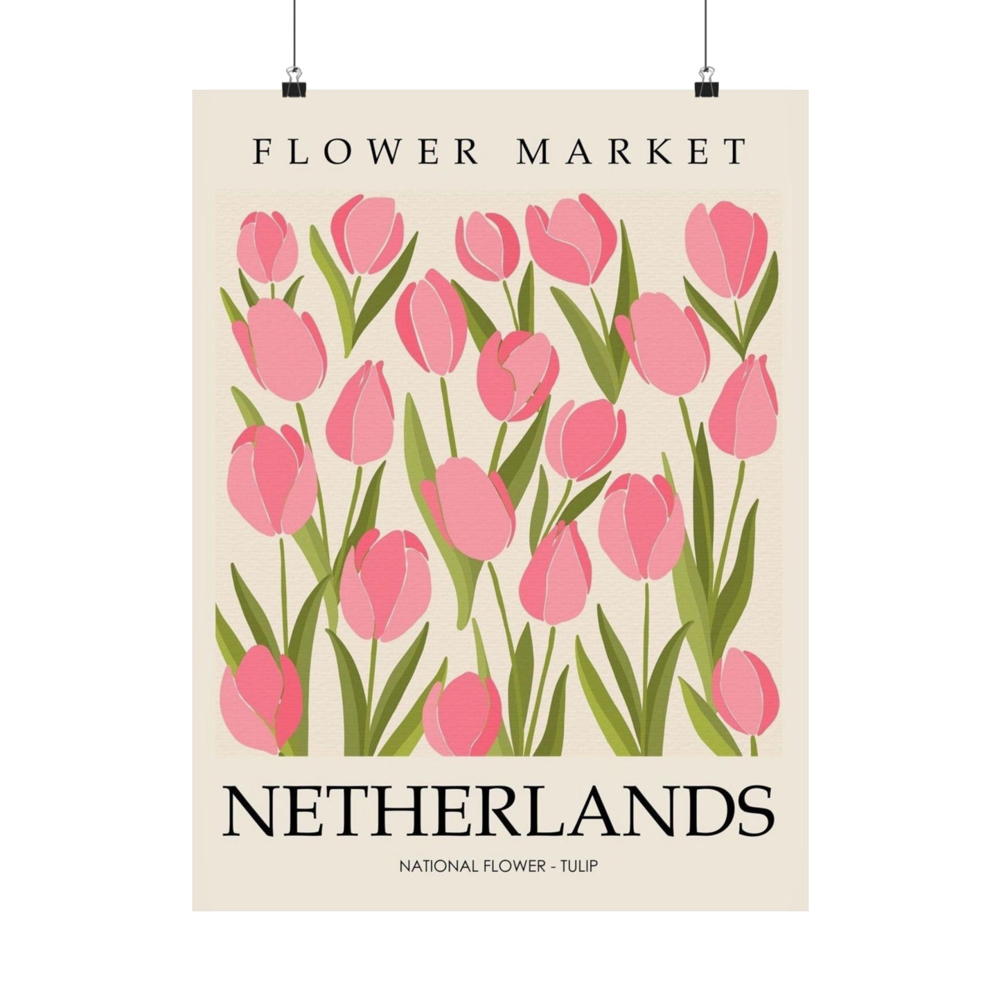 Netherlands Flower Market Poster – Pink Tulip Matte Vertical Art Print