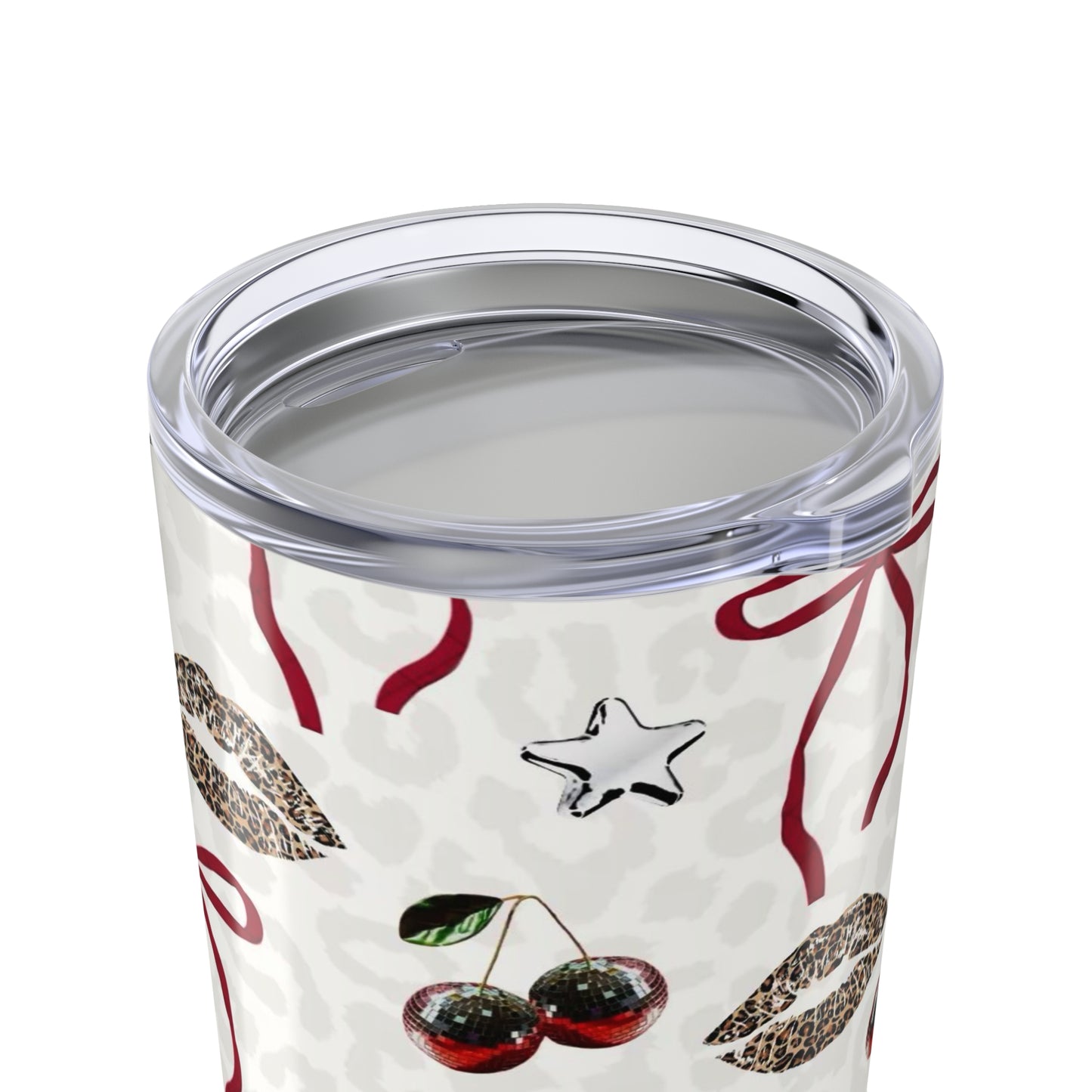 20oz Cherry Kiss Tumbler – Retro Bows & Leopard Lips Travel Cup