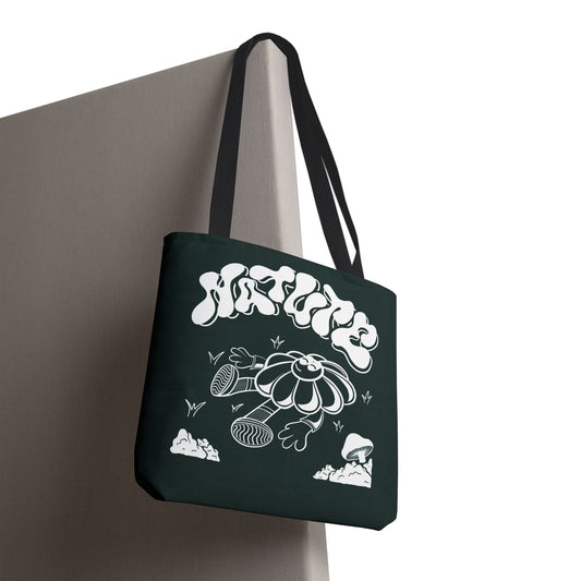 Nature Flower Tote Bag — Retro Smiling Daisy Graphic Tote