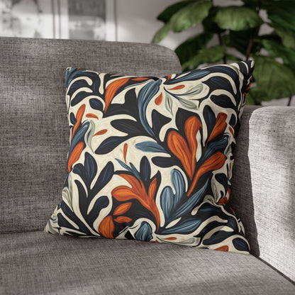 Abstract Floral Throw Pillowcase — Navy, Rust & Cream Decorative Pillow Cover