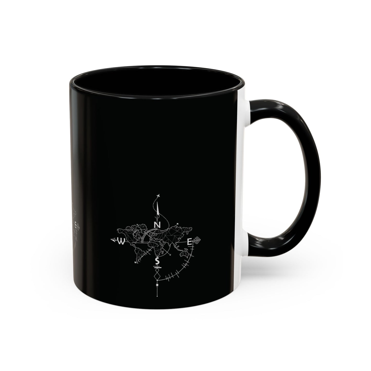 Compass World Map Coffee Mug — Black Accent Travel Mug for Explorers