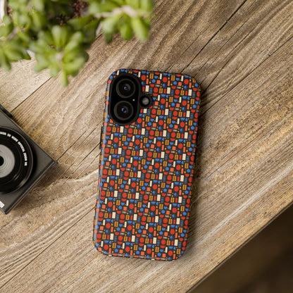 Geometric Retro Mosaic Tough Phone Case — Durable Colorful Protective Cover