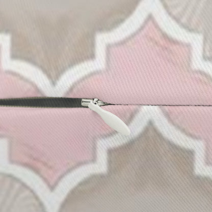 Moroccan Trellis Pink & Taupe Lumbar Pillow — Decorative Polyester Cushion