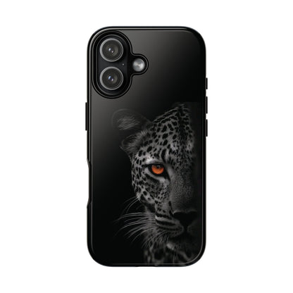 Leopard Gaze Phone Case — Black Protective iPhone Cover with Orange Eye