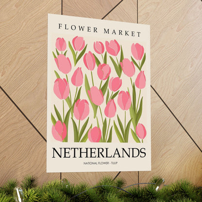 Netherlands Flower Market Poster – Pink Tulip Matte Vertical Art Print