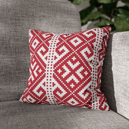 Red Nordic Geometric Pillowcase – Scandinavian Knit Pattern Square Pillow Cover