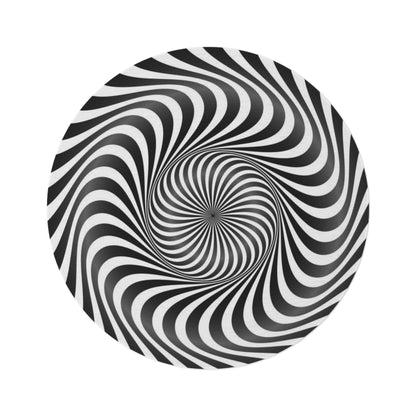 Optical Illusion Swirl Round Rug — Black & White Psychedelic Floor Mat