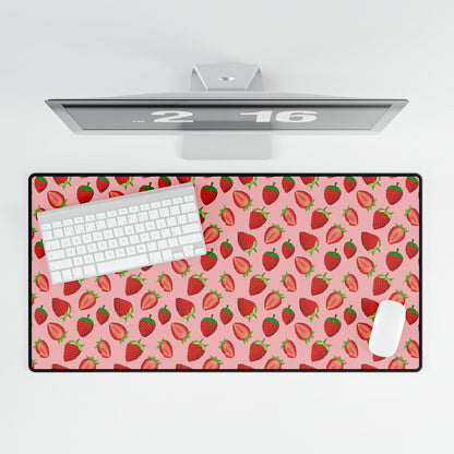 Strawberry Pattern Desk Mat — Pink Fruit Mousepad & Keyboard Pad