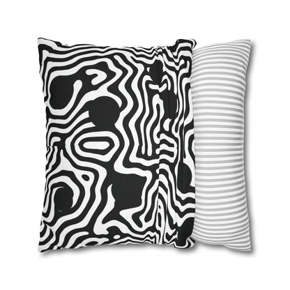 Abstract Black & White Swirl Pillowcase — Modern Geometric Throw Pillow Cover