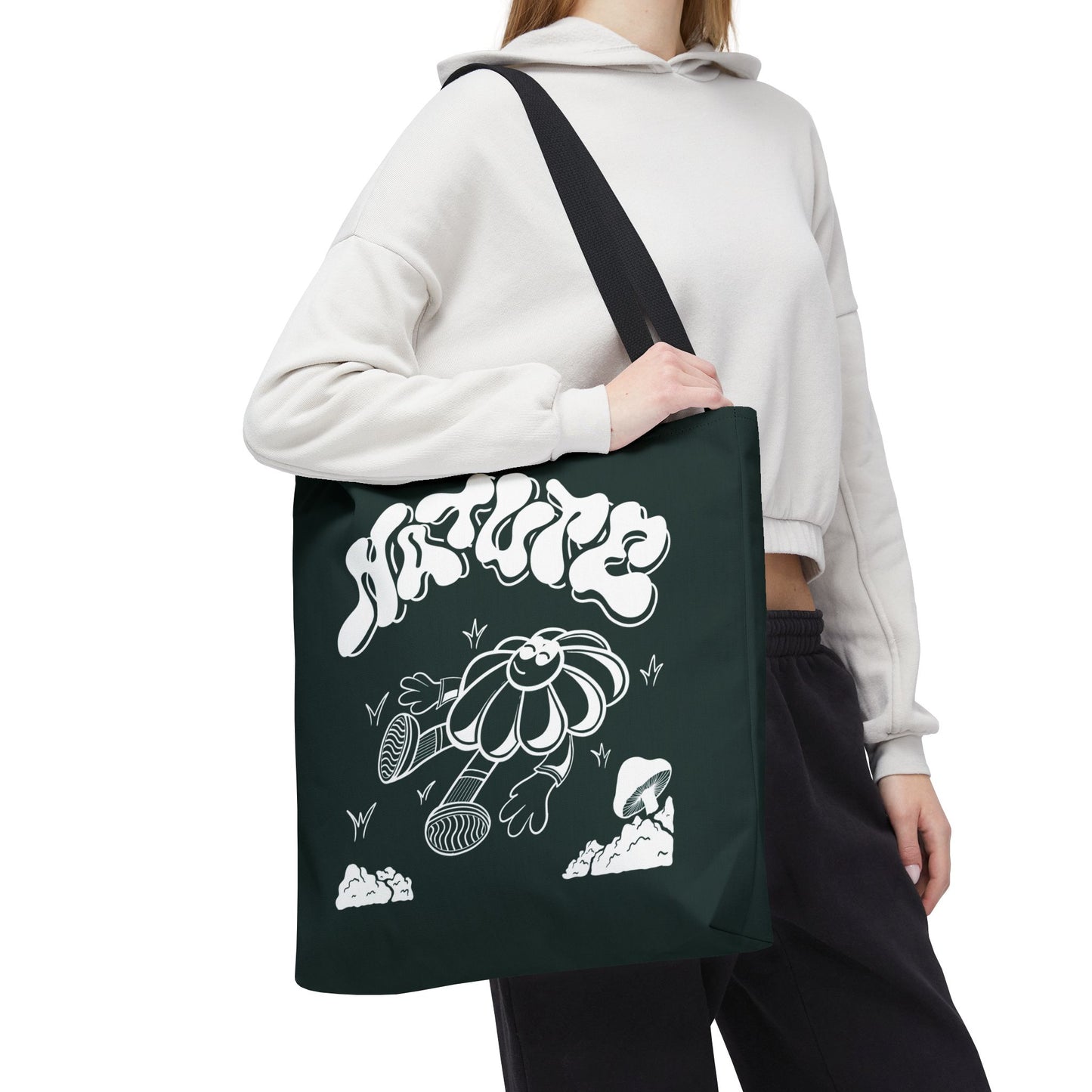 Nature Flower Tote Bag — Retro Smiling Daisy Graphic Tote