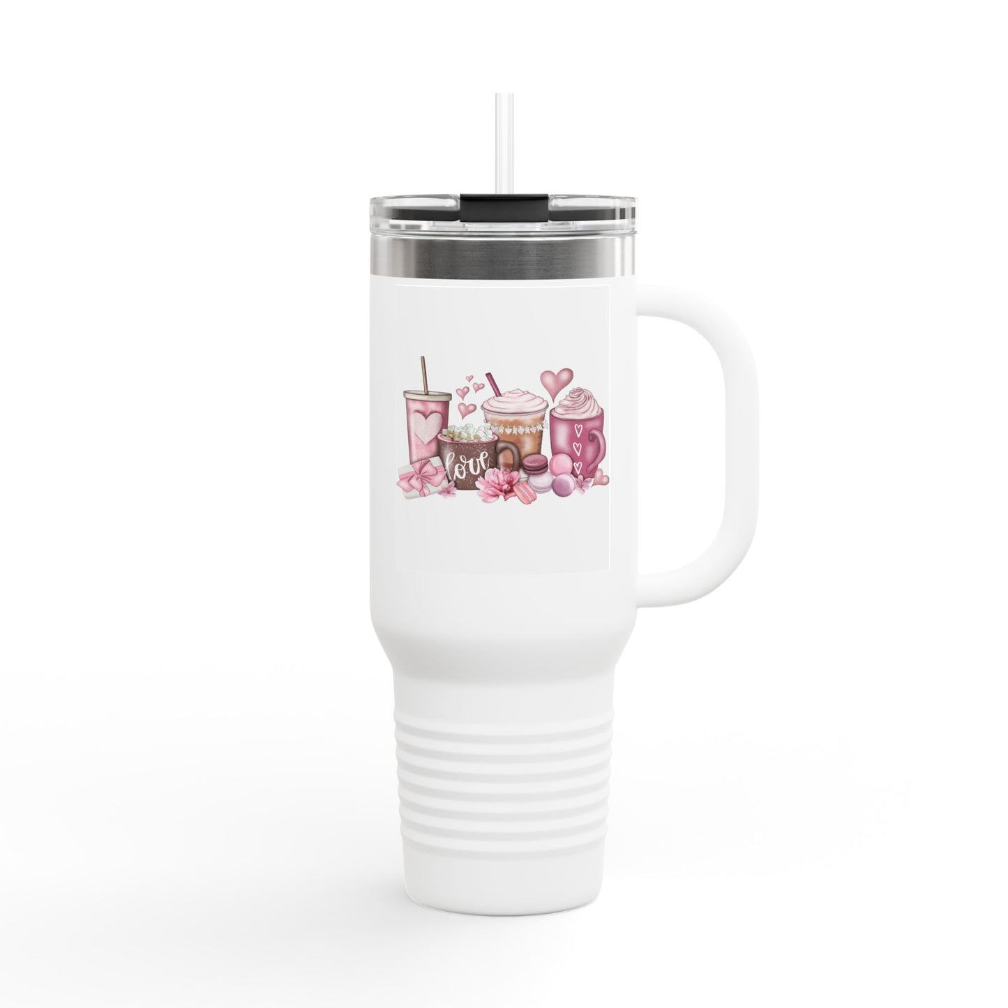 40oz Insulated Travel Mug — Pink Coffee & Sweets Design