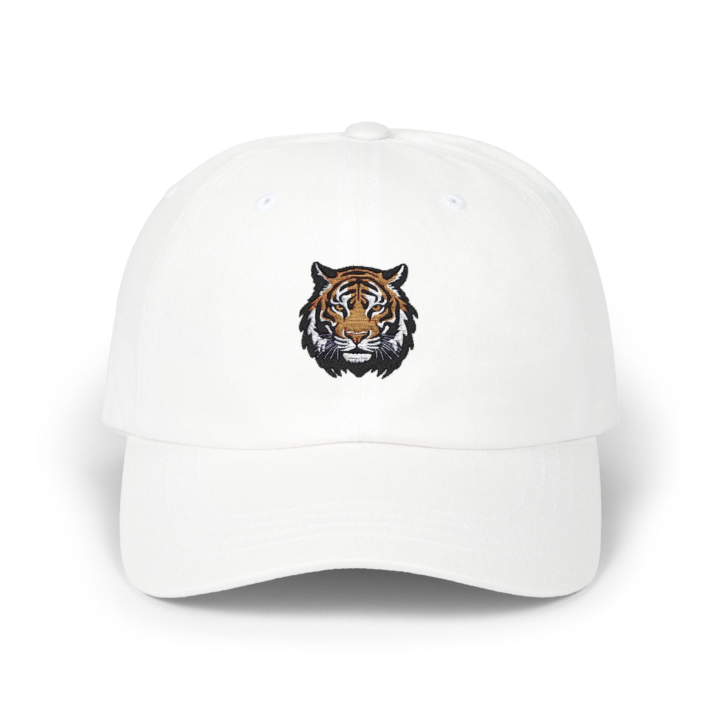 Tiger Embroidered Dad Cap — Classic White Baseball Hat