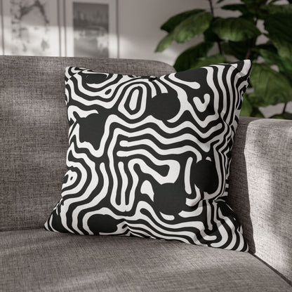Abstract Black & White Swirl Pillowcase — Modern Geometric Throw Pillow Cover
