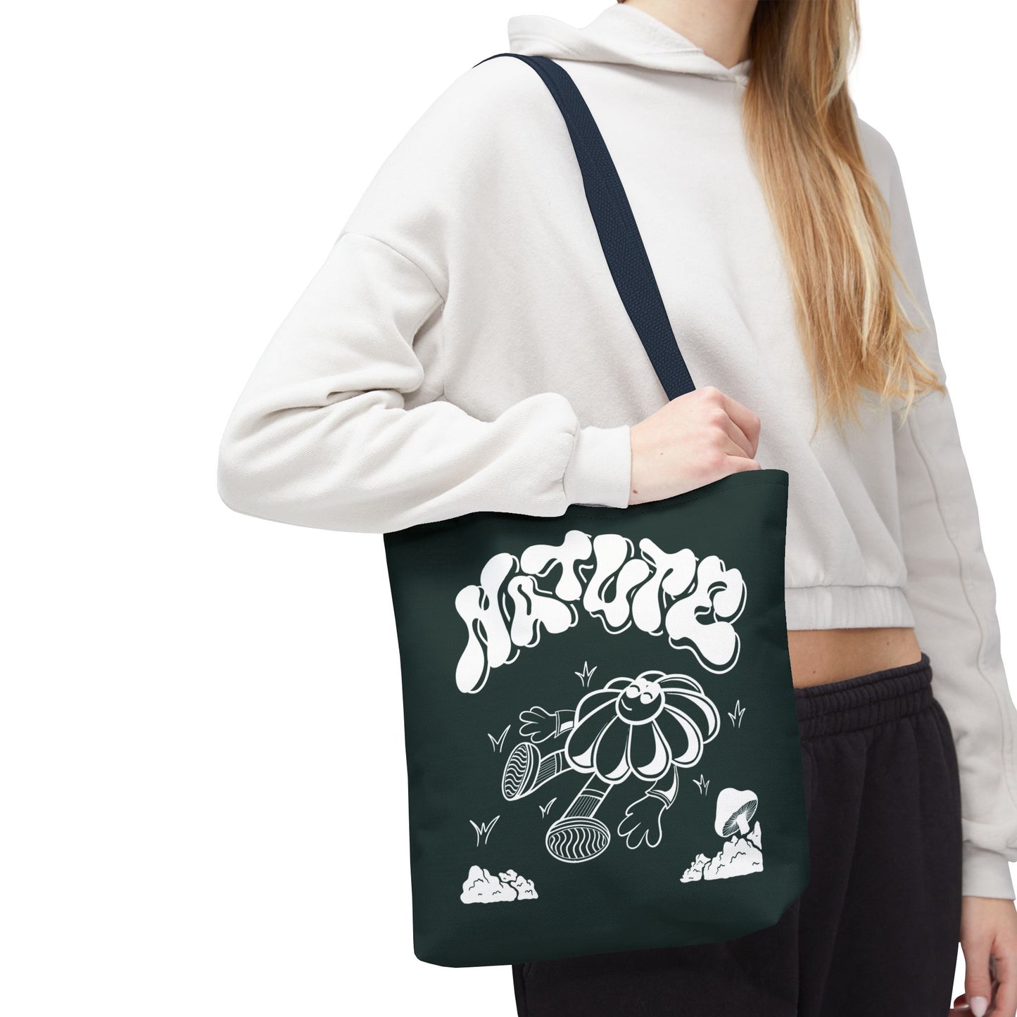 Nature Flower Tote Bag — Retro Smiling Daisy Graphic Tote