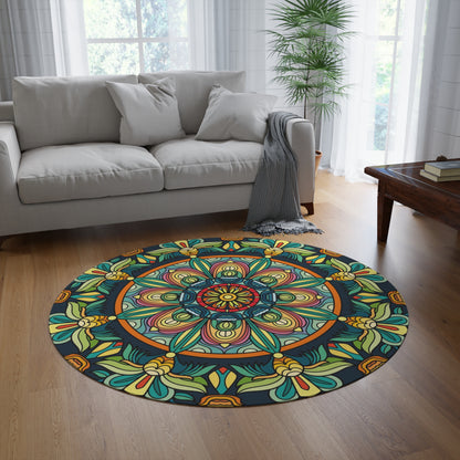 Boho Mandala Round Rug — Colorful Floral Medallion Accent Rug