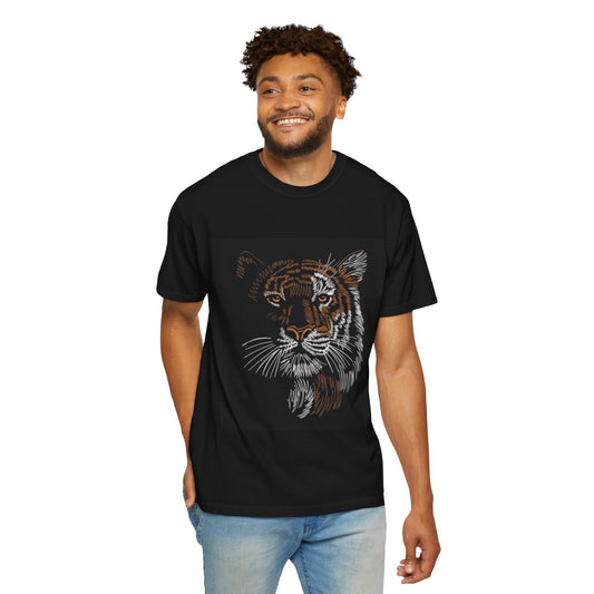 Tiger Sketch T-Shirt — Detailed Line Art Tiger Face Tee