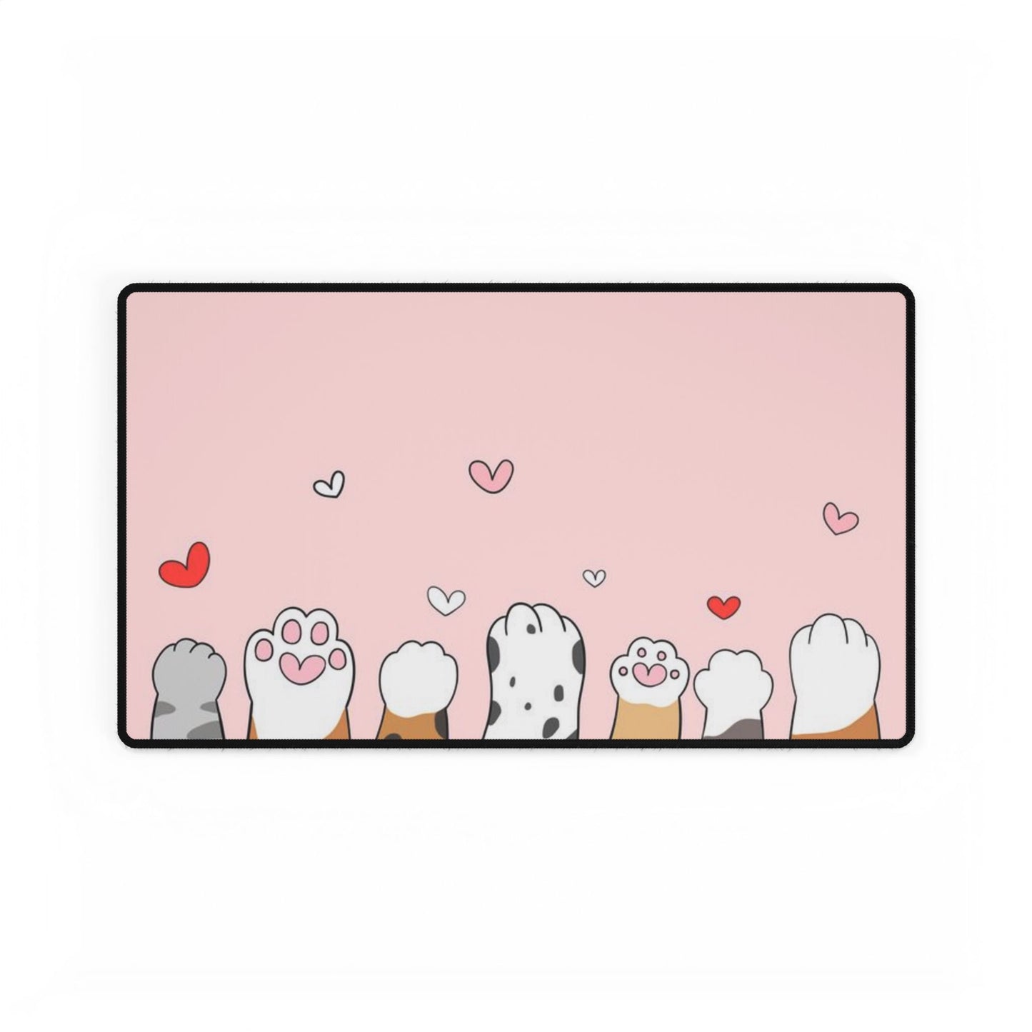 Cute Cat Paws Desk Mat — Pink Heart Gaming & Office Mouse Pad