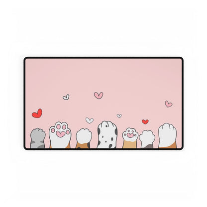 Cute Cat Paws Desk Mat — Pink Heart Gaming & Office Mouse Pad