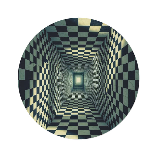 Checkerboard Optical Illusion Round Rug — 3D Tunnel Visual Décor