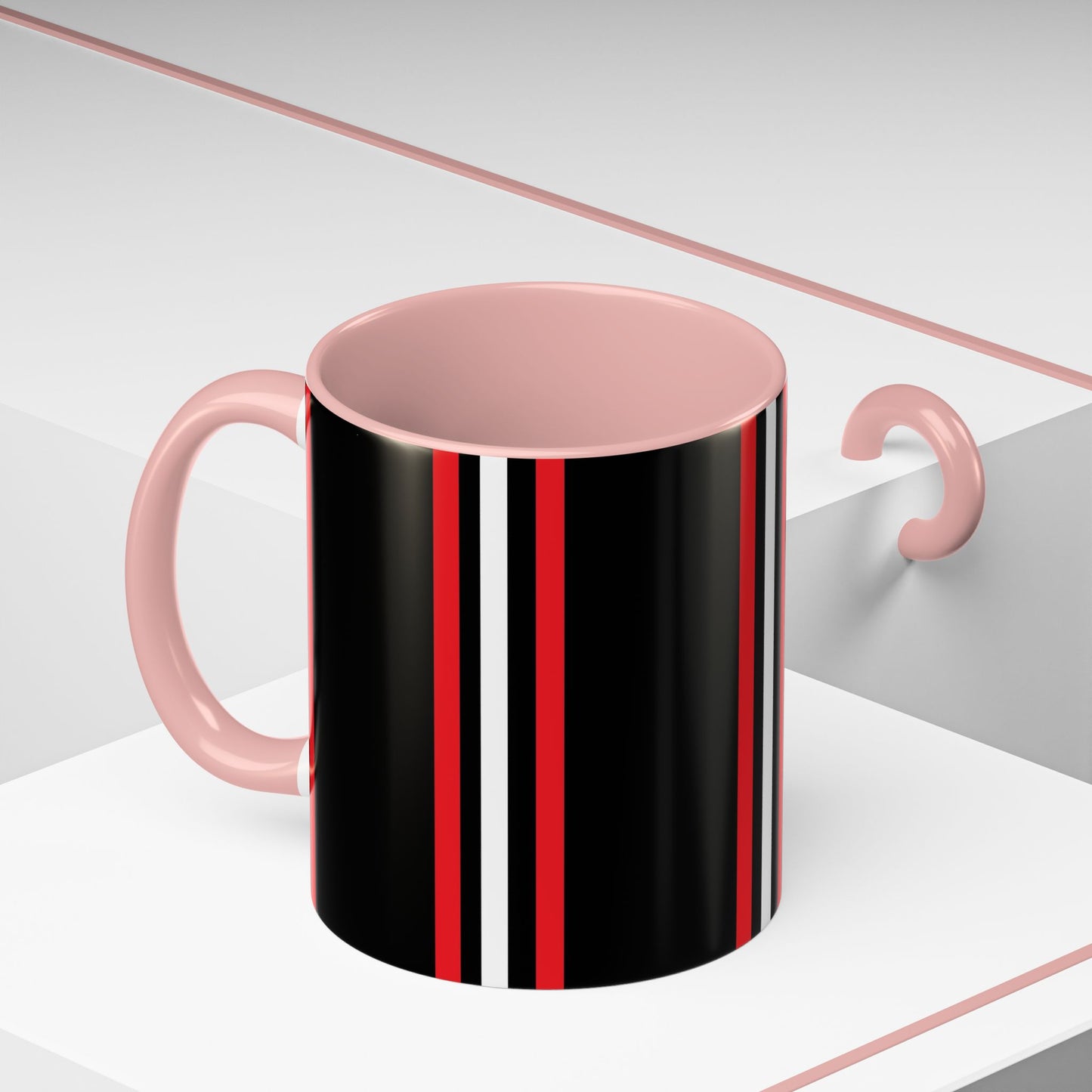 Black Accent Coffee Mug with Red & White Racing Stripes — 11/15oz