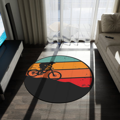 Round Rug — Retro Mountain Biking Silhouette Area Rug